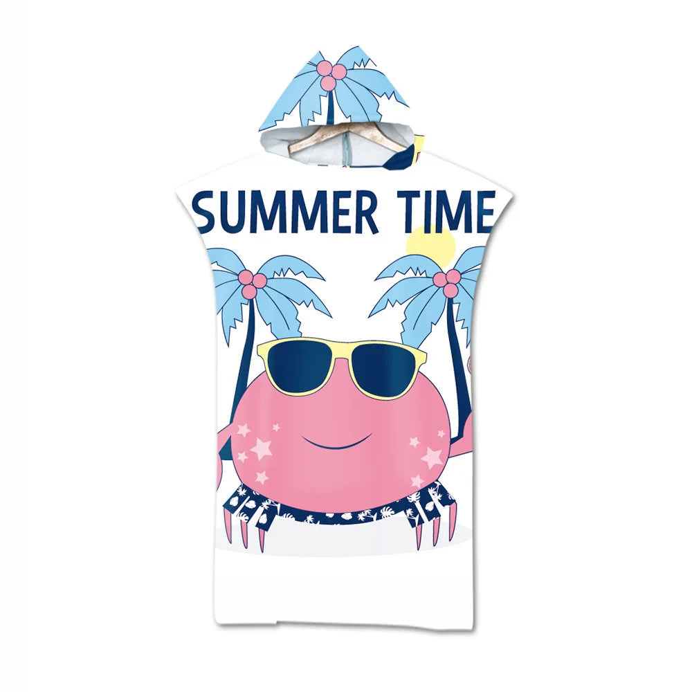 Microfiber Printed Hooded Beach Towel For Adults Quick Dry Swimming Pool Poncho Bath Towel With Cloak Bathrobe