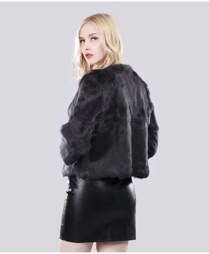 Hot Sale Girl Real Rabbit Fur Coat Women Real Rabbit Fur Jacket Genuine Real Rabbit Fur Outerwear Casual Short Real Fur Coats