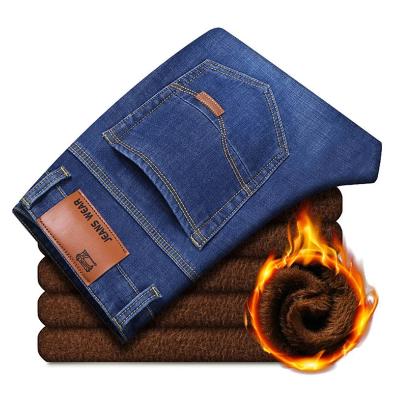 2023 New Men Activities Warm Jeans High Quality Famous Brand Autumn Winter Jeans warm flocking warm soft men jeans
