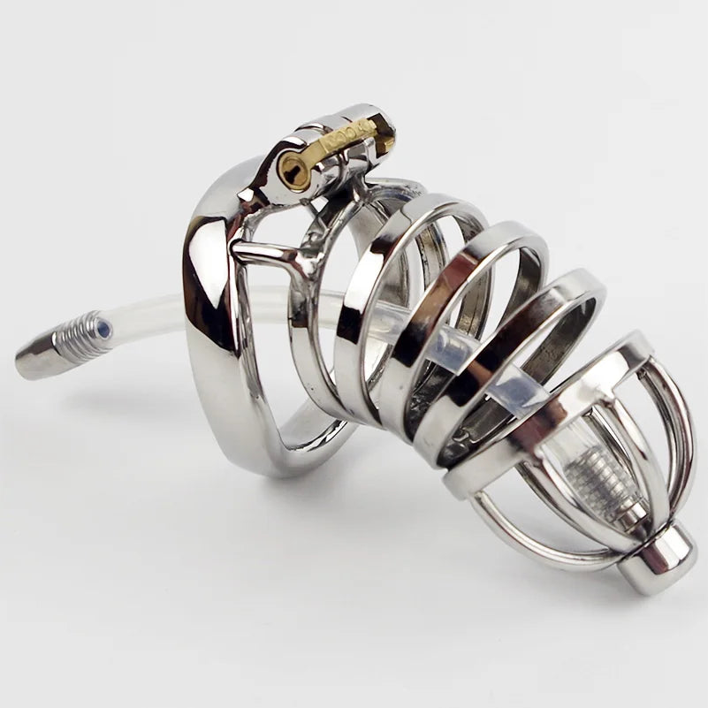 304 Stainless Steel Male Chastity Device Penis Cage Cock Ring with Urethral Sounds Catheter Tube Metal Chastity Belt Lock for Me