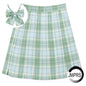 ZOKI Plaid Women Pleated Skirt Bow Knot Summer High Waist Preppy Girls Dance Mini Skirt Cute A Line Harajuku Sexy Japan Faldas