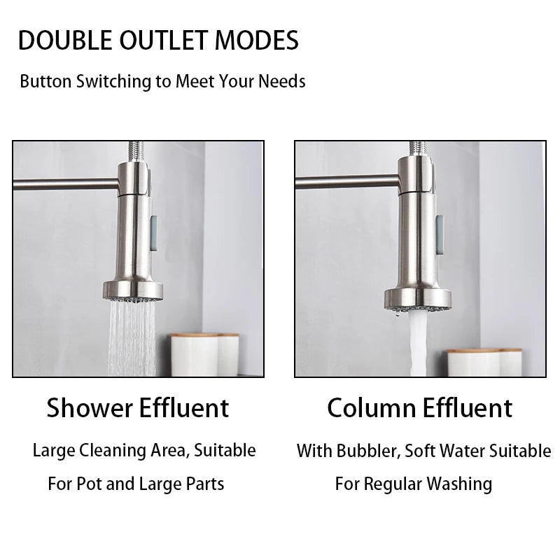 Kitchen Faucets Brush Brass Faucets for Kitchen Sink Single Lever Pull Out Spring Spout Mixers Tap Hot Cold Water Crane
