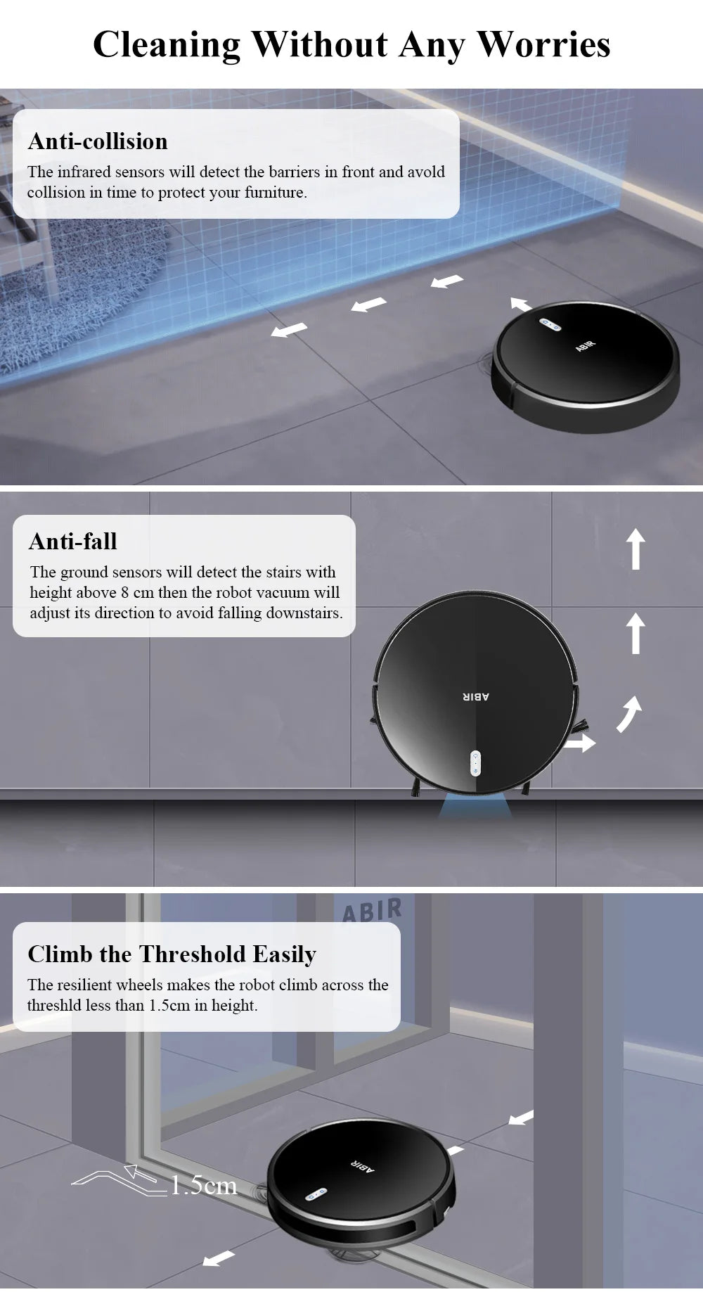 ABIR G20S Robot Vacuum Cleaner,Map Memory,6000Pa Suction,Remote Upgrade, Electric Wet Mop,WIFI APP Smart Floor Washing for Home