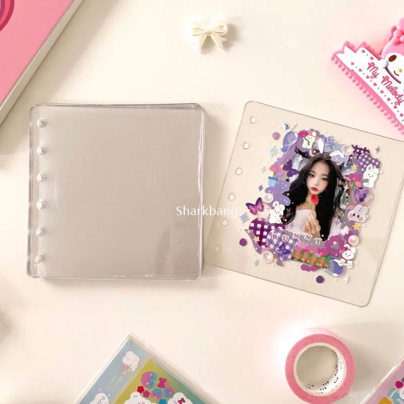 Sharkbang A7 Square Loose Leaf Diary Notebook Glitter Journals Agenda Planner PVC Binder Goo Card Book Gift Set Stationery