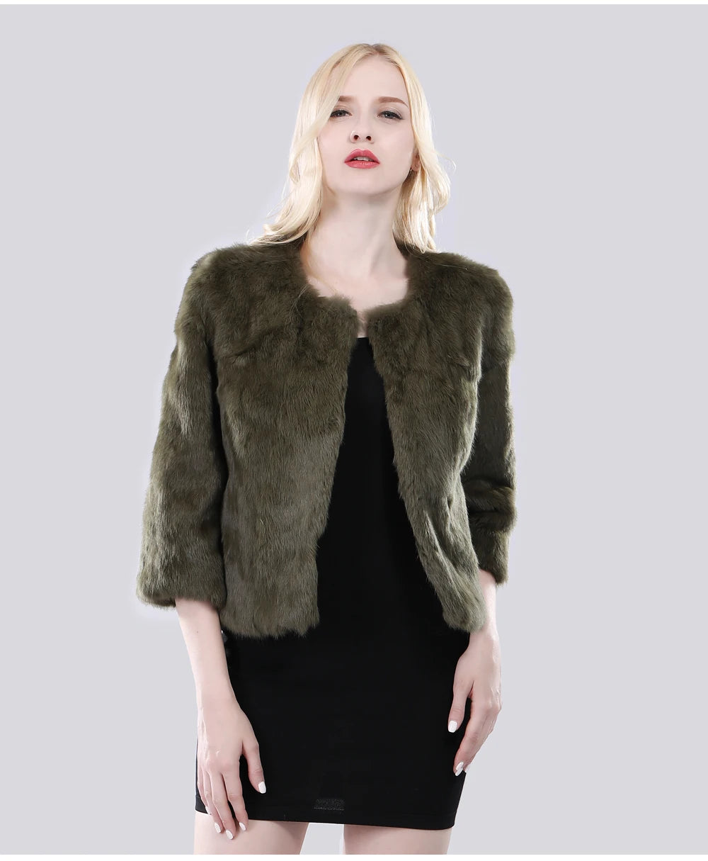 Hot Sale Girl Real Rabbit Fur Coat Women Real Rabbit Fur Jacket Genuine Real Rabbit Fur Outerwear Casual Short Real Fur Coats