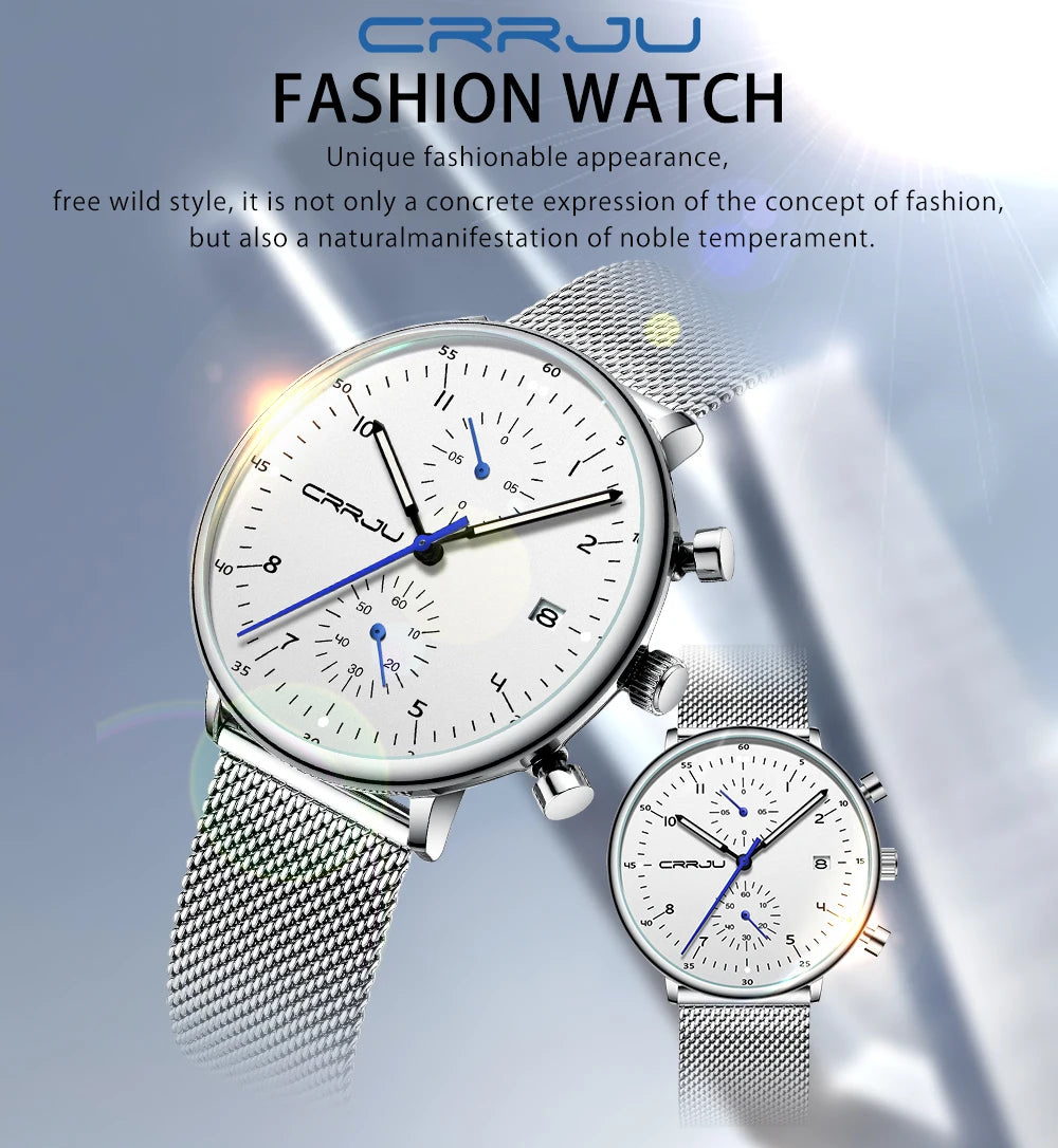 CRRJU Mens Watch Top Luxury Brand Men Stainless Steel WristWatch Men's Military waterproof Date Quartz watches relogio masculino