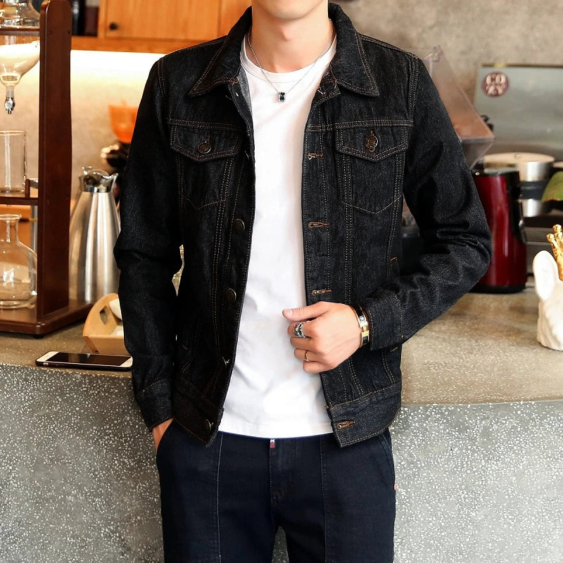 Hot 2026 Fashion Mens Denim Jackets Slim Fit Mens Jeans Jacket Cotton Outwear Coat Long Sleeve Hole Male Clothing Size M-4XL