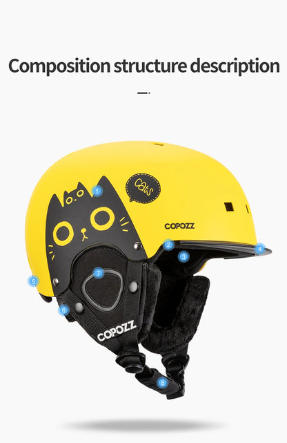 COPOZZ Cartoon Kids Children Ski Helmet Integrally-molded Outdoor Sports Protection Snowboard Helmet Women Skiing Equipment