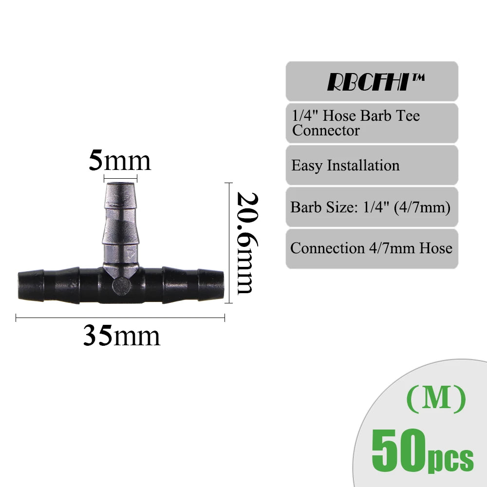 RBCFHI Garden Irrigation Connectors Barbed Single Double Tee Elbow Drip Arrow Cross Coupling Watering Fitting For 3/5 4/7mm Hose