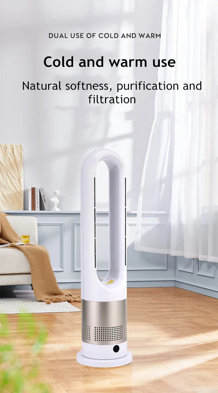 Bladeless Electric Tower Fan with Cold & Warm Air Cooling Standing Air Conditioner Heater with Timer Remote Control
