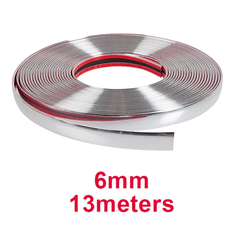 13M Silver Car Moulding Trim Strip Chrome Styling Decoration Tape Auto DIY Protective Sticker 6mm 8mm 10mm 12mm 15mm 20mm 30mm