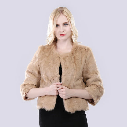 Hot Sale Girl Real Rabbit Fur Coat Women Real Rabbit Fur Jacket Genuine Real Rabbit Fur Outerwear Casual Short Real Fur Coats