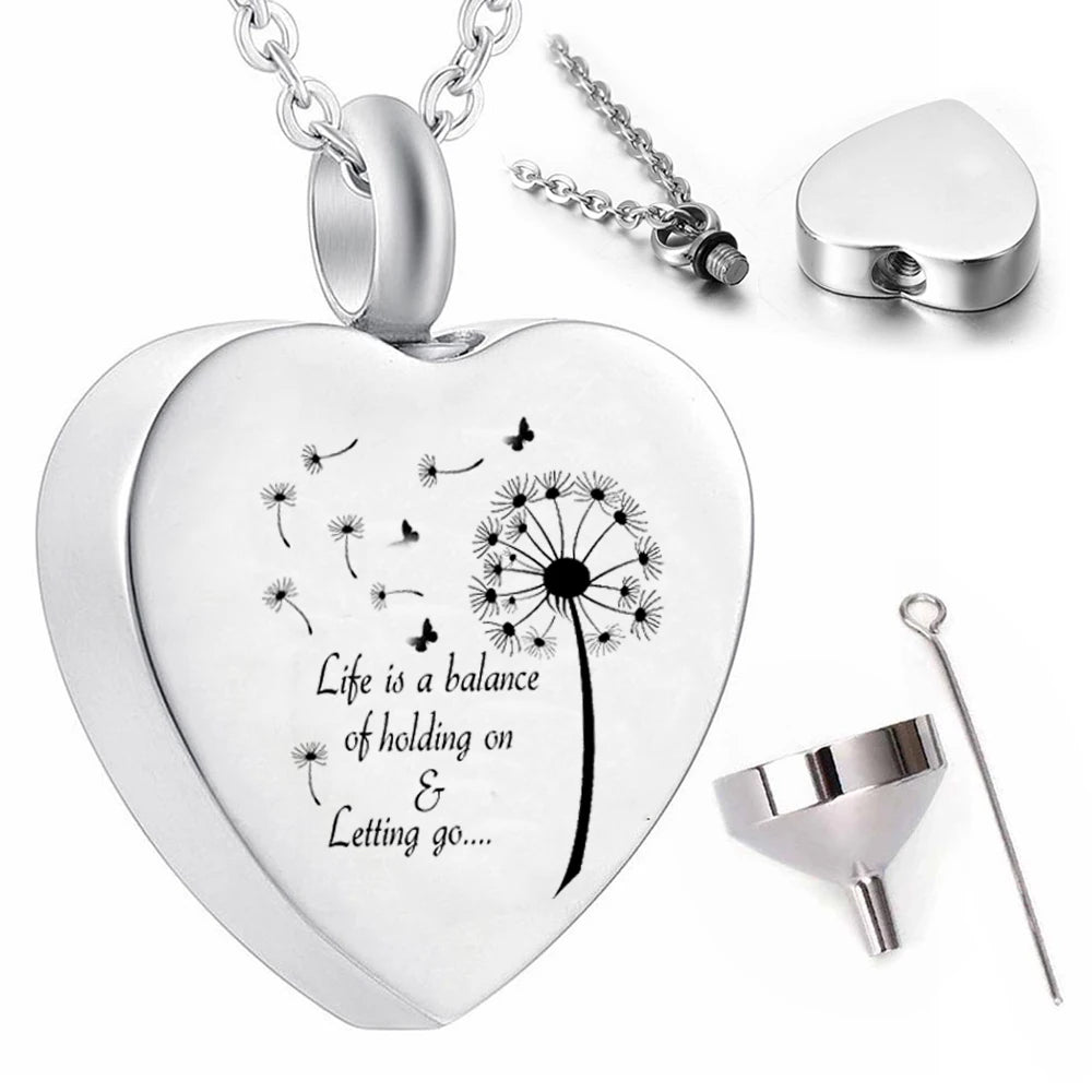 Heart-shaped dandelion pendant necklace ladies necklace ashes urn souvenir cremation jewelry-life is a balance of holding