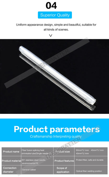 500/1000pcs 40mm 45m 60mm Fiber Optic Fusion Protection Splice Sleeves Heat Shrink Tube Fiber Optic Hot Melt Tube optic smouve