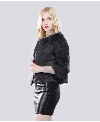 Hot Sale Girl Real Rabbit Fur Coat Women Real Rabbit Fur Jacket Genuine Real Rabbit Fur Outerwear Casual Short Real Fur Coats