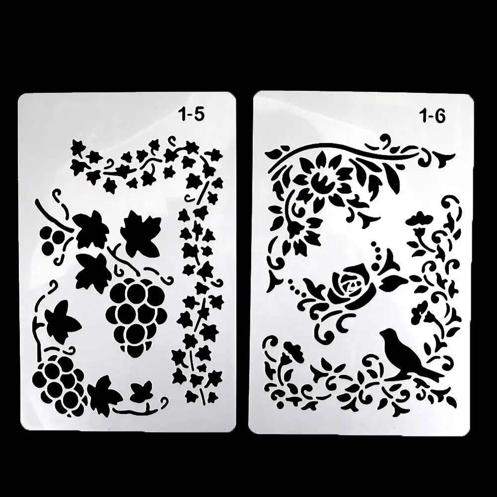 12 Design DIY Painting Template Wall Stencil Airbrush Scrapbook Coloring Embossing Album Diary Journal Drawing Copy Templates