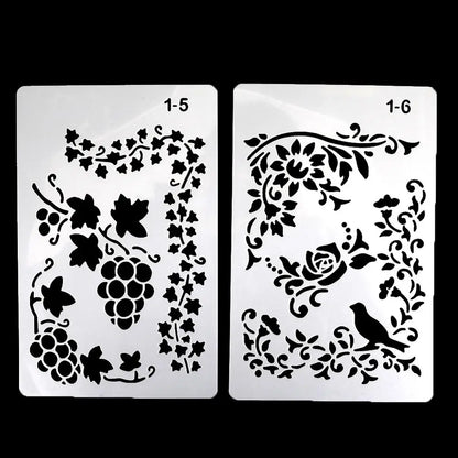12 Design DIY Painting Template Wall Stencil Airbrush Scrapbook Coloring Embossing Album Diary Journal Drawing Copy Templates