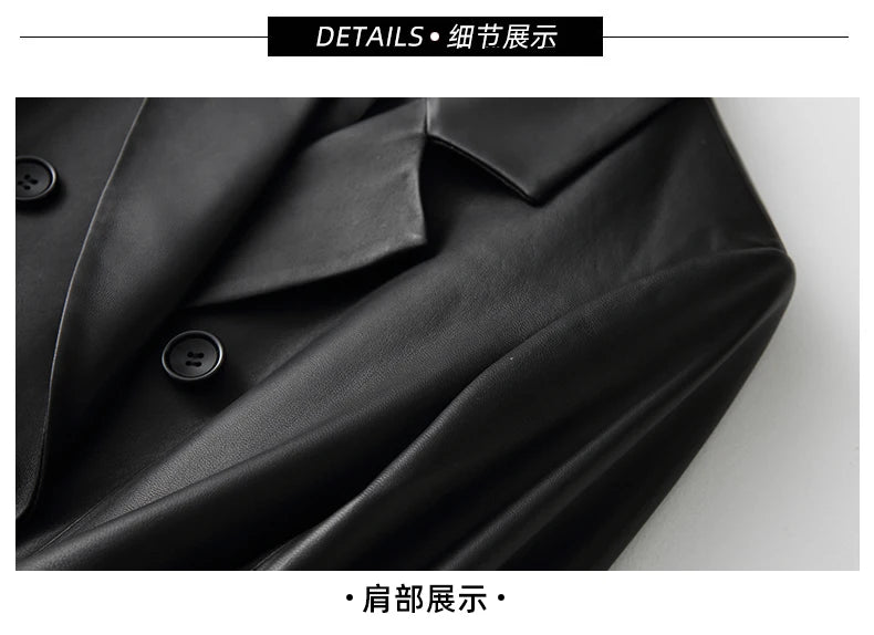 Nerazzurri Black Faux Leather Blazer Women Long Sleeve Belt Leather Jacket Women 5xl 6xl 7xl New arrivals 2022 Womens Clothing