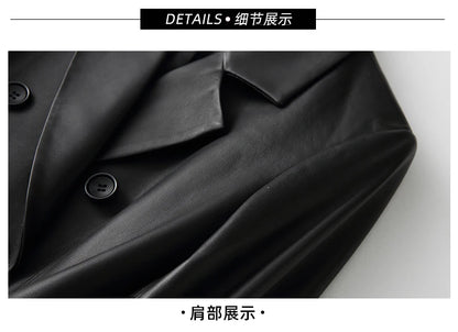 Nerazzurri Black Faux Leather Blazer Women Long Sleeve Belt Leather Jacket Women 5xl 6xl 7xl New arrivals 2022 Womens Clothing
