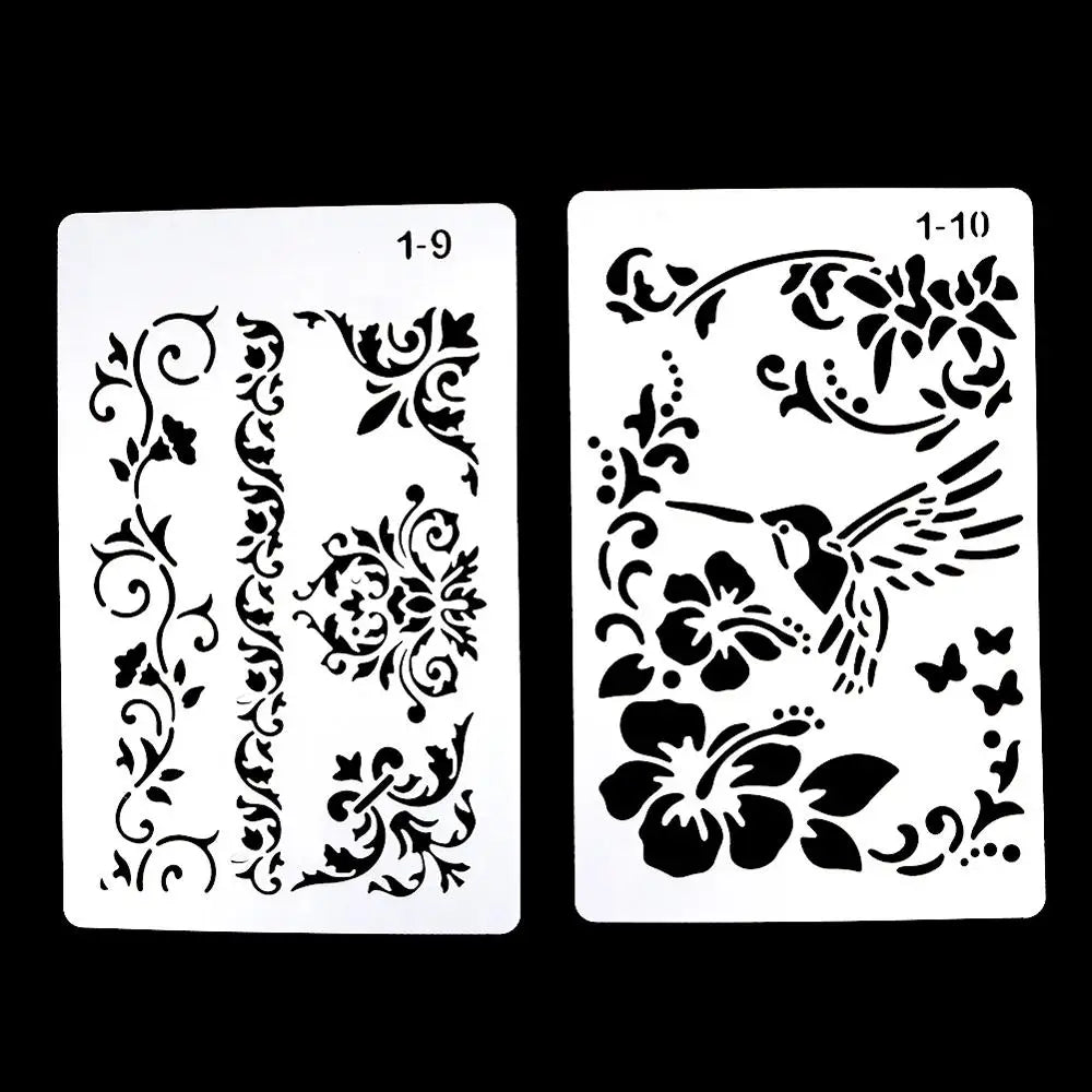 12 Design DIY Painting Template Wall Stencil Airbrush Scrapbook Coloring Embossing Album Diary Journal Drawing Copy Templates