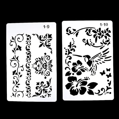 12 Design DIY Painting Template Wall Stencil Airbrush Scrapbook Coloring Embossing Album Diary Journal Drawing Copy Templates