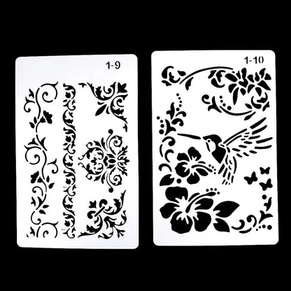 12 Design DIY Painting Template Wall Stencil Airbrush Scrapbook Coloring Embossing Album Diary Journal Drawing Copy Templates