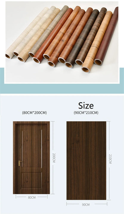 90x210cm/30X500cm Grey Wood Grain Wallpaper On The Door Adhesive  Furniture Refurbish Sticker Home Decor Wall Decal Door Sticker