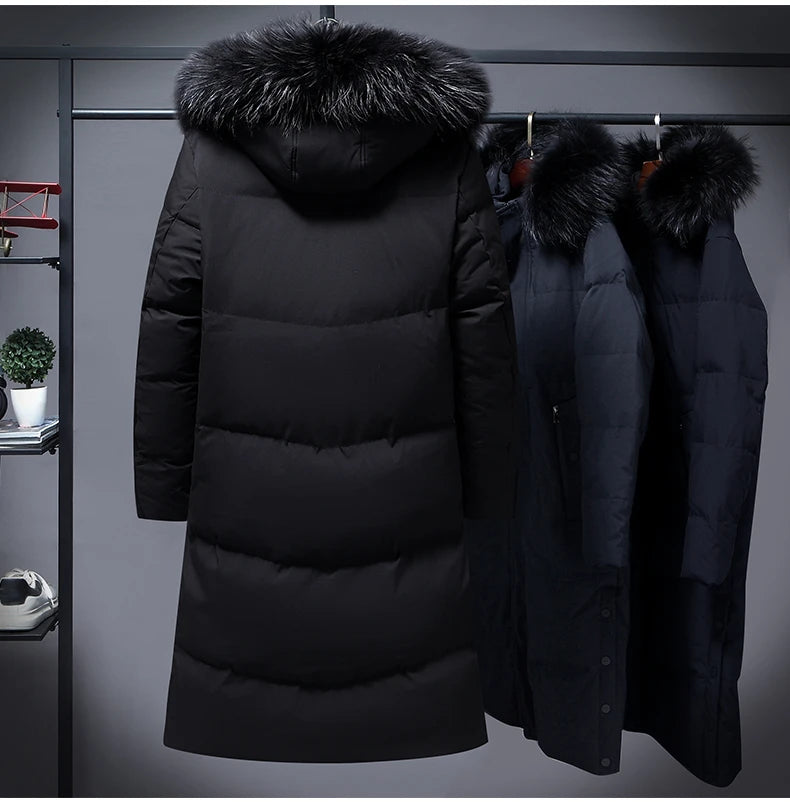2022 New Men Thickened Down Jacket -30 Winter Warm Down Coat Jacket Men Fashion Long White Duck Hooded Down Parkas Plus Size 4XL