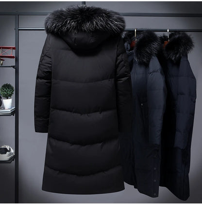 2022 New Men Thickened Down Jacket -30 Winter Warm Down Coat Jacket Men Fashion Long White Duck Hooded Down Parkas Plus Size 4XL