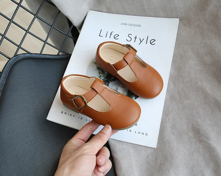 Spring Autumn Kids Shoes T Strap Leather Shoes For Girls Boys Non-slip Toddlers Mary Janes Baby Children Buckle Strap Flats