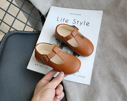 Spring Autumn Kids Shoes T Strap Leather Shoes For Girls Boys Non-slip Toddlers Mary Janes Baby Children Buckle Strap Flats