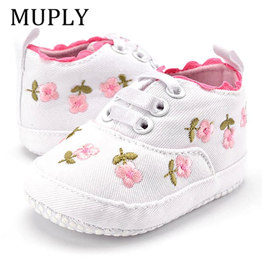 Baby Girl Shoes White Lace Floral Embroidered Soft Shoes Prewalker Walking Toddler Kids Shoes First Walker