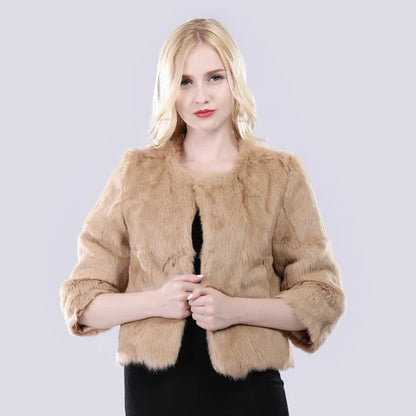 Hot Sale Girl Real Rabbit Fur Coat Women Real Rabbit Fur Jacket Genuine Real Rabbit Fur Outerwear Casual Short Real Fur Coats