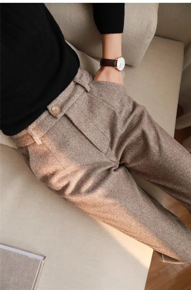 Woolen Pants Women's Harem Pencil Pants 2023 Autumn Winter High Waisted Casual Suit Pants Office Lady Women Trousers