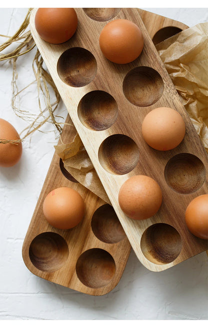 Japanese Style Wooden Double Row Egg Storage Box Home Organizer Rack Eggs Refrigerator Holder Kitchen Fresh Keeping Accessories
