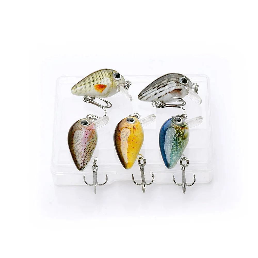 TREHOOK 5pcs 1.5g 3cm Mini Wobblers/Crankbait Fishing Lure Artificial Bait Hard Floating Wobbler for Fish Bass Fishing Tackle