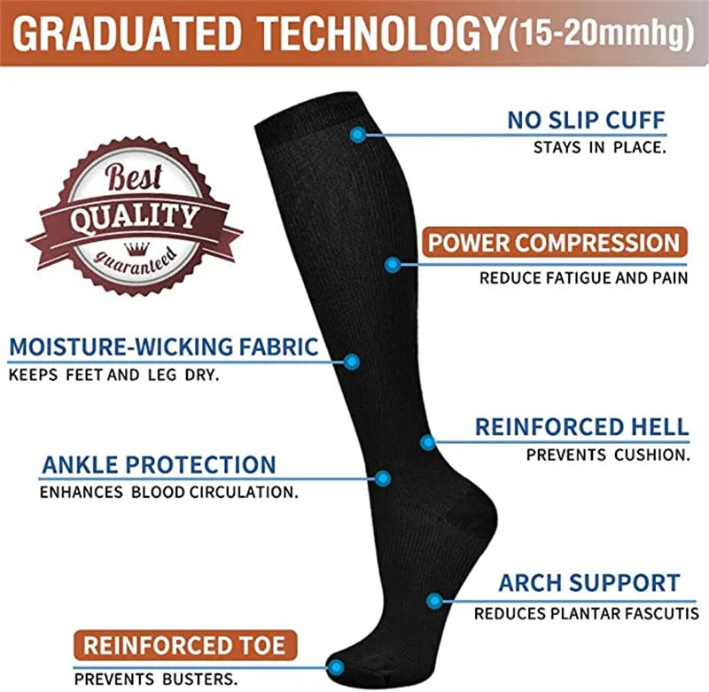 Compression Stockings Blood Circulation Promotion Slimming Compression Socks Anti-Fatigue Comfortable Solid Color Socks
