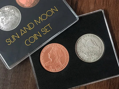 Sun and Moon Coin Set Magic Tricks Coin transposition Vanish Magia Magician Accessory Close Up Illusions Prop Gimmick Mentalism