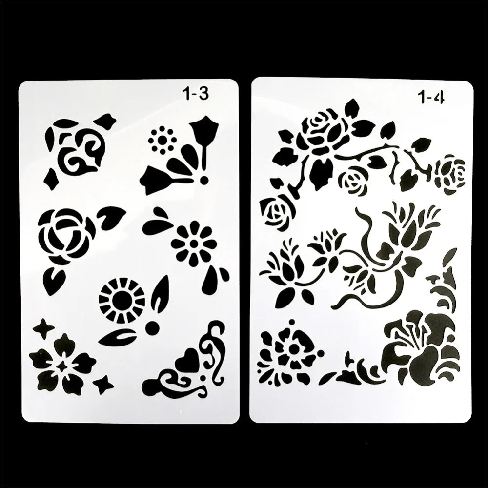 12 Design DIY Painting Template Wall Stencil Airbrush Scrapbook Coloring Embossing Album Diary Journal Drawing Copy Templates