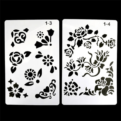 12 Design DIY Painting Template Wall Stencil Airbrush Scrapbook Coloring Embossing Album Diary Journal Drawing Copy Templates
