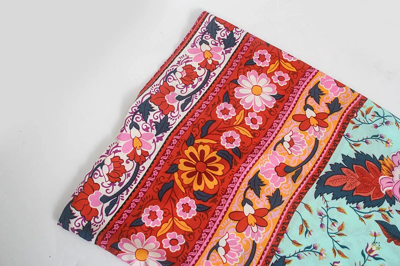 Boho Queens Vintage Peacock Floral Print Sashes Beach Kimono Women Bohemian Wrap Batwing Sleeves Holiday Bikini Cover-ups