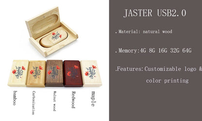 JASTER High Quality Wooden Logo Engrave Wood USB Flash Drive 4GB 8GB 16GB 32GB 64GB Wedding Gift Flash Memory Card Pen Drive