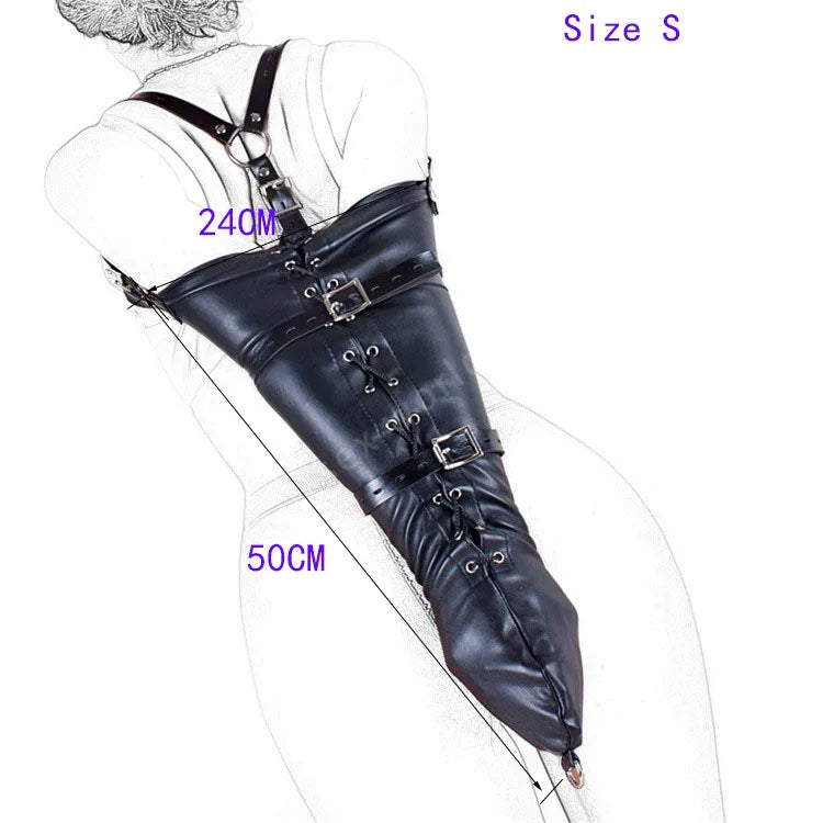 SM Sexy Restraint Arm Binder Behind Back Straight Jacket Leather Armbinder Slave Lockable Bondage Shoulder Straps Club Role play
