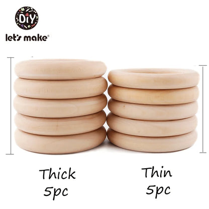 Let‘s Make 50pcs  Wooden Rings DIY Customize Logo 98/70/55/40mm Smooth Surface Natural Maple Wood Rodent Baby Teething Bpa Free