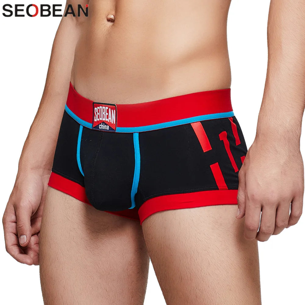 SEOBEAN Men's Low-Rise Boxer Briefs Cotton Underwear Soft Breathable Comfortable Shorts for Daily Casual Wear