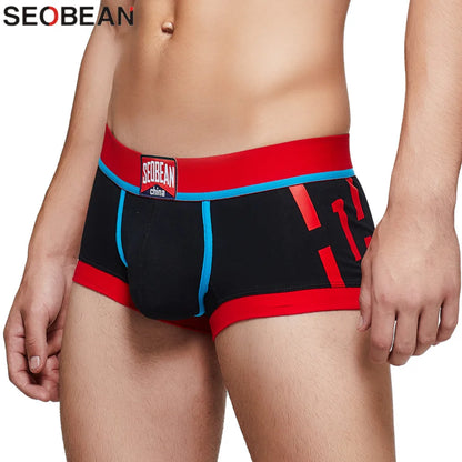 SEOBEAN Men's Low-Rise Boxer Briefs Cotton Underwear Soft Breathable Comfortable Shorts for Daily Casual Wear