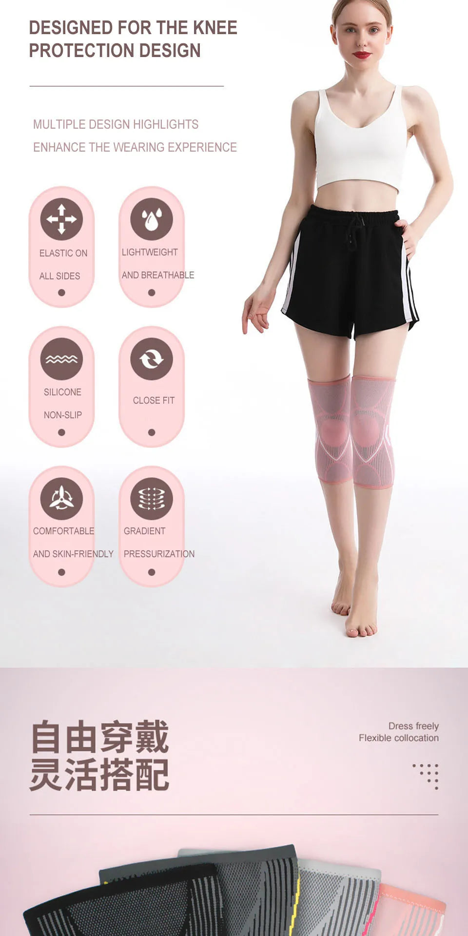 AOLIKES 1PCS Knee Supports Brace for Women, Knee Compression Sleeves for Joint Pain Relief, Arthritis, Injury Recovery, Knee Rel