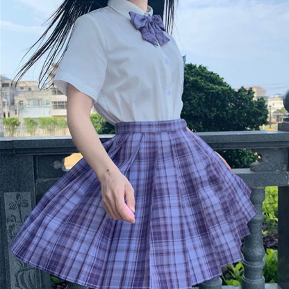 JMPRS Plaid Women Pleated Skirt Bow Knot Summer High Waist Preppy Girls Dance Mini Skirt Cute A Line Harajuku Sexy Japan Faldas