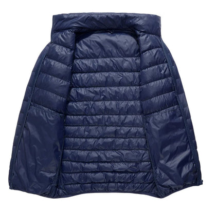 Schinteon Men Ultralight White Duck Down Jacket Thin Stand Collar Solid Color Simple Autumn Outwear