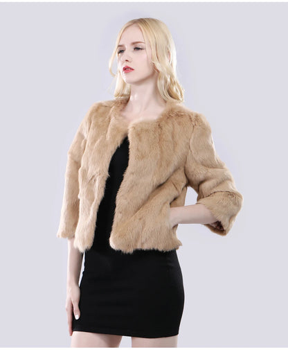 Hot Sale Girl Real Rabbit Fur Coat Women Real Rabbit Fur Jacket Genuine Real Rabbit Fur Outerwear Casual Short Real Fur Coats